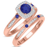 Photo of Mawar 1 CT. T.W. Sapphire and Diamond Matching Bridal Ring Set 14K Rose Gold [BR878R-C000]