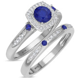 Photo of Mawar 1 CT. T.W. Sapphire and Diamond Matching Bridal Ring Set 14K White Gold [BR878W-C000]