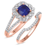 Photo of Evanthe 1 7/8 CT. T.W. Sapphire and Diamond Matching Bridal Ring Set 14K Rose Gold [BR891R-C000]