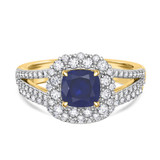 Photo of Evanthe 1 7/8 CT. T.W. Sapphire and Diamond Matching Bridal Ring Set 14K Yellow Gold [BR891Y-C000]