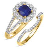 Photo of Evanthe 1 7/8 CT. T.W. Sapphire and Diamond Matching Bridal Ring Set 14K Yellow Gold [BR891Y-C000]