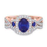 Photo of Lone 2 1/5 Carat T.W. Sapphire and Diamond Matching Bridal Ring Set 10K Rose Gold [BR894R-C000]
