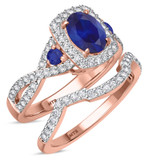 Photo of Lone 2 1/5 Carat T.W. Sapphire and Diamond Matching Bridal Ring Set 10K Rose Gold [BR894R-C000]