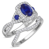 Photo of Lone 2 1/5 Carat T.W. Sapphire and Diamond Matching Bridal Ring Set 14K White Gold [BR894W-C000]