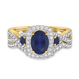 Photo of Lone 2 1/5 CT. T.W. Sapphire and Diamond Matching Bridal Ring Set 10K Yellow Gold [BR894Y-C000]