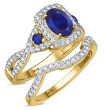 Photo of Lone 2 1/5 Carat T.W. Sapphire and Diamond Matching Bridal Ring Set 14K Yellow Gold [BR894Y-C000]