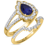 Photo of Kana 2 1/6 CT. T.W. Sapphire and Diamond Matching Bridal Ring Set 14K Yellow Gold [BR895Y-C000]