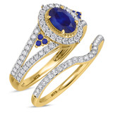 Photo of Kantuta 1 1/3 CT. T.W. Sapphire and Diamond Matching Bridal Ring Set 14K Yellow Gold [BR896Y-C000]