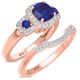 Photo of Kalina 1 1/2 Carat T.W. Sapphire and Diamond Matching Bridal Ring Set 14K Rose Gold [BR899R-C000]