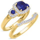 Photo of Kalina 1 1/2 CT. T.W. Sapphire and Diamond Matching Bridal Ring Set 10K Yellow Gold [BR899Y-C000]