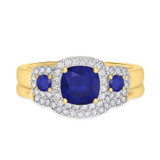 Photo of Kalina 1 1/2 CT. T.W. Sapphire and Diamond Matching Bridal Ring Set 14K Yellow Gold [BR899Y-C000]