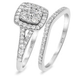 Photo of Emer 7/8 CT. T.W. Diamond Cushion Cluster Bridal Set 14K White Gold [BR916W-C000]