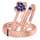 Photo of Manuka 3/8 CT. T.W. Sapphire and Diamond Trio Matching Wedding Ring Set 14K Rose Gold [BT867R-C000]