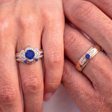 Photo of Clema 1 1/2 CT. T.W. Sapphire and Diamond Trio Matching Wedding Ring Set 14K Rose Gold [BT868R-C000]