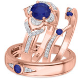 Photo of Clema 1 1/2 CT. T.W. Sapphire and Diamond Trio Matching Wedding Ring Set 14K Rose Gold [BT868R-C000]