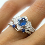 Photo of Clema 1 1/2 CT. T.W. Sapphire and Diamond Trio Matching Wedding Ring Set 14K White Gold [BT868W-C000]