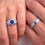 Photo of Clema 1 1/2 CT. T.W. Sapphire and Diamond Trio Matching Wedding Ring Set 14K White Gold [BT868W-C000]