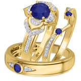 Photo of Clema 1 1/2 CT. T.W. Sapphire and Diamond Trio Matching Wedding Ring Set 14K Yellow Gold [BT868Y-C000]