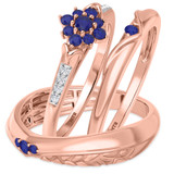 Photo of Neeja 1/2 CT. T.W. Sapphire and Diamond Trio Matching Wedding Ring Set 14K Rose Gold [BT870R-C000]