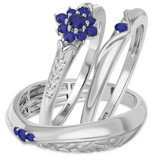 Photo of Neeja 1/2 CT. T.W. Sapphire and Diamond Trio Matching Wedding Ring Set 10K White Gold [BT870W-C000]