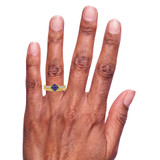 Photo of Neeja 1/2 CT. T.W. Sapphire and Diamond Trio Matching Wedding Ring Set 14K Yellow Gold [BR870Y-C000] [HT-3]