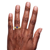 Photo of Neeja 1/2 CT. T.W. Sapphire and Diamond Trio Matching Wedding Ring Set 14K Yellow Gold [BR870Y-C000] [HT-4]