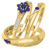 Photo of Neeja 1/2 CT. T.W. Sapphire and Diamond Trio Matching Wedding Ring Set 14K Yellow Gold [BT870Y-C000]