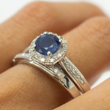 Photo of Delphine 1 1/2 Carat T.W. Sapphire and Diamond Trio Matching Wedding Ring Set 14K White Gold [BT871W-C000]