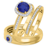 Photo of Delphine 1 1/2 Carat T.W. Sapphire and Diamond Trio Matching Wedding Ring Set 10K Yellow Gold [BT871Y-C000]