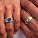 Photo of Delphine 1 1/2 Carat T.W. Sapphire and Diamond Trio Matching Wedding Ring Set 14K Yellow Gold [BT871Y-C000]