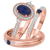 Photo of Magnol 1 1/10 CT. T.W. Sapphire and Diamond Trio Matching Wedding Ring Set 10K Rose Gold [BT872R-C000]