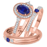 Photo of Magnol 1 1/10 Carat T.W. Sapphire and Diamond Trio Matching Wedding Ring Set 14K Rose Gold [BT872R-C000]