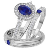 Photo of Magnol 1 1/10 Carat T.W. Sapphire and Diamond Trio Matching Wedding Ring Set 10K White Gold [BT872W-C000]