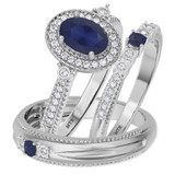 Photo of Magnol 1 1/10 Carat T.W. Sapphire and Diamond Trio Matching Wedding Ring Set 14K White Gold [BT872W-C000]