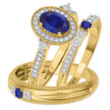 Photo of Magnol 1 1/10 Carat T.W. Sapphire and Diamond Trio Matching Wedding Ring Set 14K Yellow Gold [BT872Y-C000]