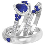 Photo of Abilia 1 1/5 CT. T.W. Sapphire and Diamond Trio Matching Wedding Ring Set 10K White Gold [BT877W-C000]