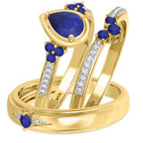 Photo of Abilia 1 1/5 CT. T.W. Sapphire and Diamond Trio Matching Wedding Ring Set 14K Yellow Gold [BT877Y-C000]