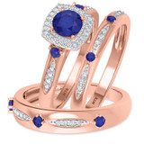 Photo of Mawar 1 1/7 Carat T.W. Sapphire and Diamond Trio Matching Wedding Ring Set 10K Rose Gold [BT878R-C000]