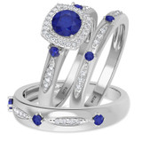 Photo of Mawar 1 1/7 Carat T.W. Sapphire and Diamond Trio Matching Wedding Ring Set 10K White Gold [BT878W-C000]