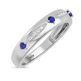 Photo of Mawar 1 1/7 CT. T.W. Sapphire and Diamond Trio Matching Wedding Ring Set 14K White Gold [BT878WM]