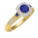 Photo of Mawar 1 1/7 CT. T.W. Sapphire and Diamond Trio Matching Wedding Ring Set 10K Yellow Gold [BT878YE-C000]