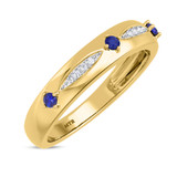 Photo of Mawar 1 1/7 CT. T.W. Sapphire and Diamond Trio Matching Wedding Ring Set 10K Yellow Gold [BT878YM]
