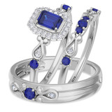 Photo of Garland 1 1/10 Carat T.W. Sapphire and Diamond Trio Matching Wedding Ring Set 14K White Gold [BT879W-C000]