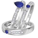 Photo of Hana 7/8 Carat T.W. Sapphire and Diamond Trio Matching Wedding Ring Set 14K White Gold [BT880W-C000]