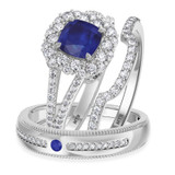 Photo of Evanthe 2 Carat T.W. Sapphire and Diamond Trio Matching Wedding Ring Set 10K White Gold [BT891W-C000]