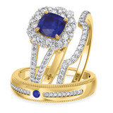 Photo of Evanthe 2 Carat T.W. Sapphire and Diamond Trio Matching Wedding Ring Set 10K Yellow Gold [BT891Y-C000]