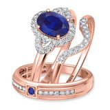 Photo of Holly 2 Carat T.W. Sapphire and Diamond Trio Matching Wedding Ring Set 10K Rose Gold [BT892R-C000]