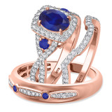 Photo of Lone 2 1/3 Carat T.W. Sapphire and Diamond Trio Matching Wedding Ring Set 10K Rose Gold [BT894R-C000]