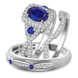 Photo of Lone 2 1/3 CT. T.W. Sapphire and Diamond Trio Matching Wedding Ring Set 10K White Gold [BT894W-C000]