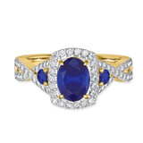 Photo of Lone 2 1/3 Carat T.W. Sapphire and Diamond Trio Matching Wedding Ring Set 10K Yellow Gold [BT894YE-C000]